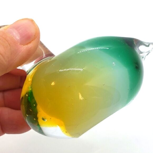 Murano Sommerso Vintage Green White Yellow Art Glass Duck Figurine Paperweight - Picture 15 of 16